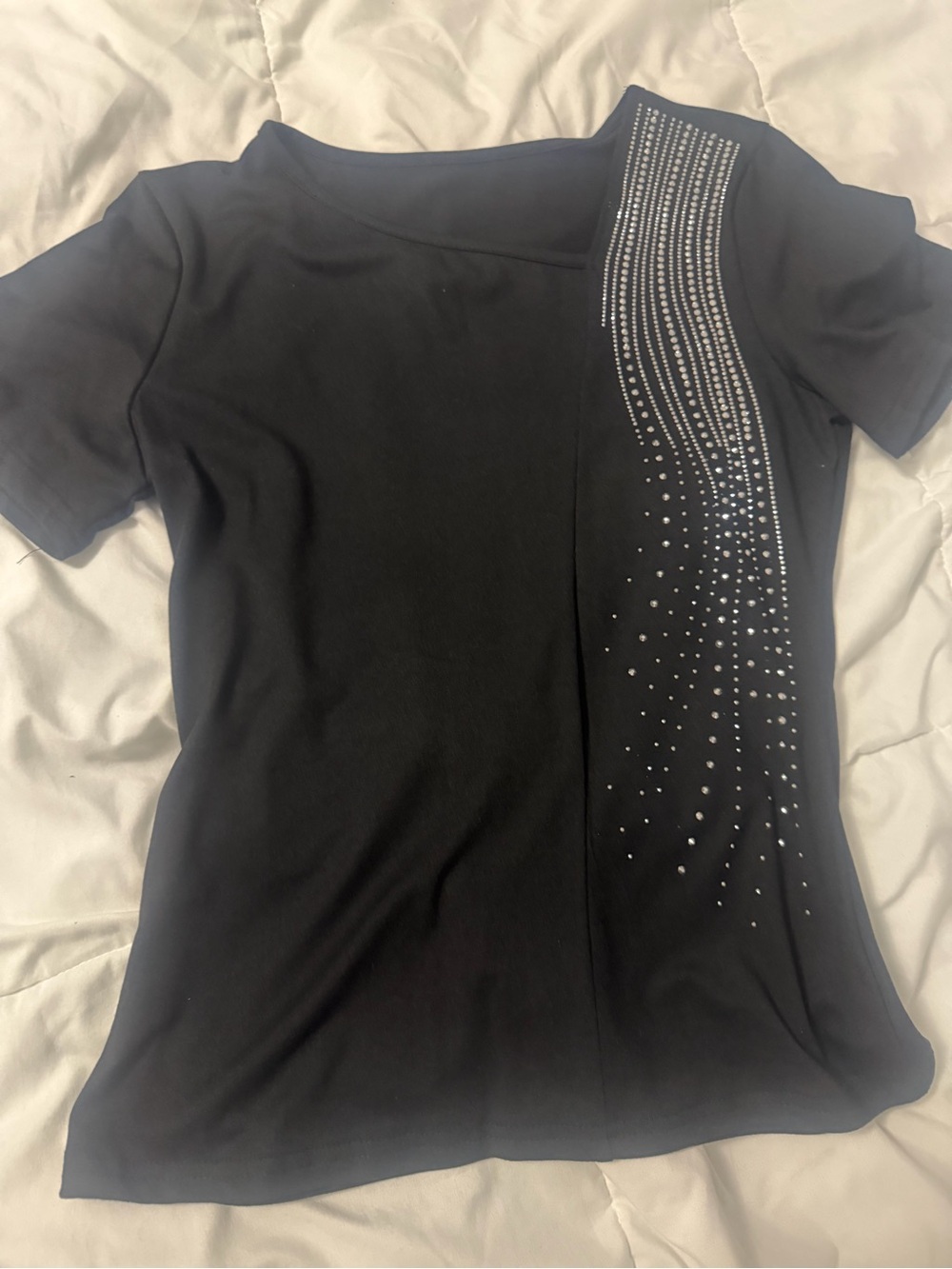 Black Short-Sleeve Top with Silver Stud Detail